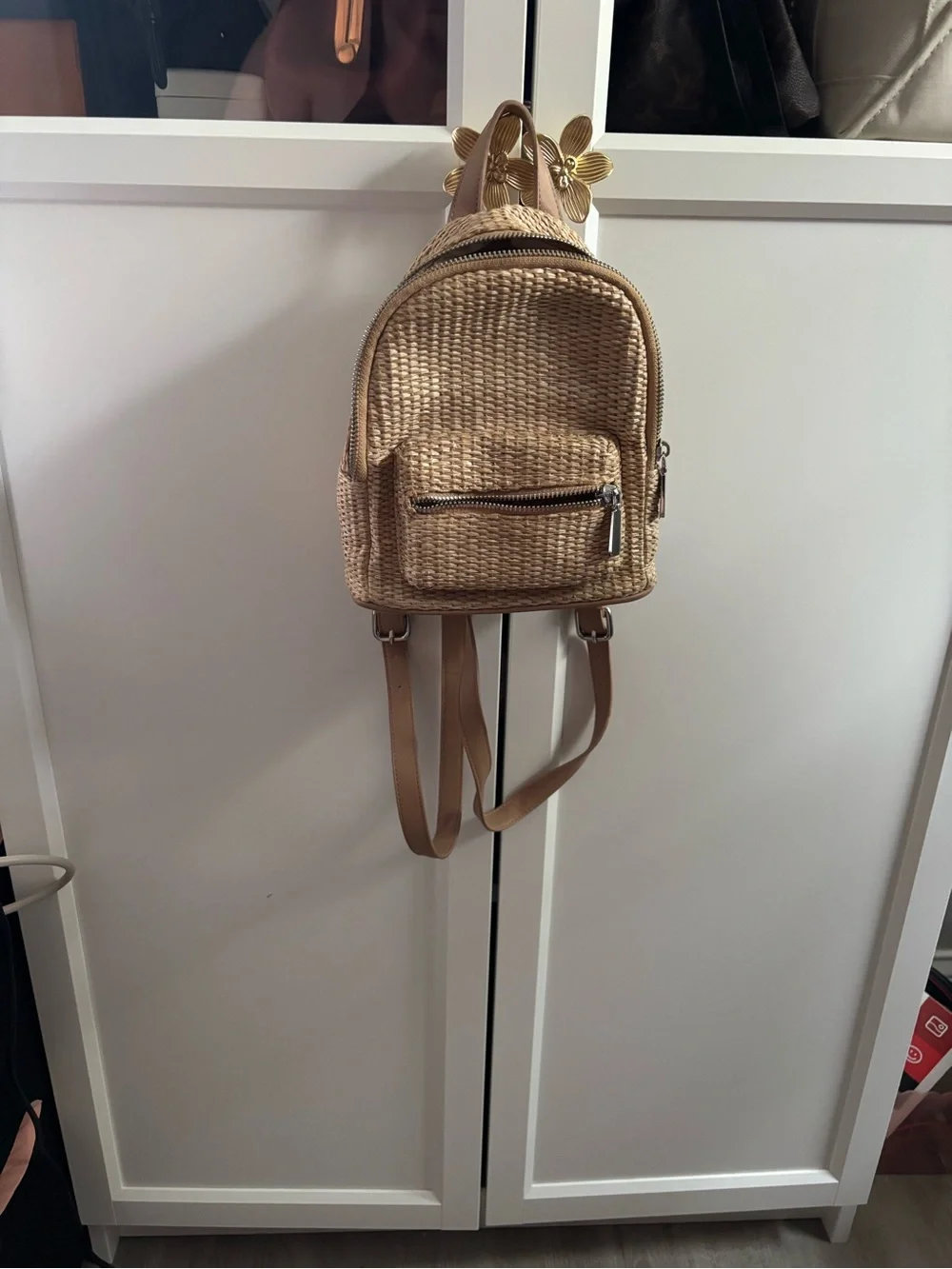 Forever 21 Woven Straw Mini Backpack in Tan